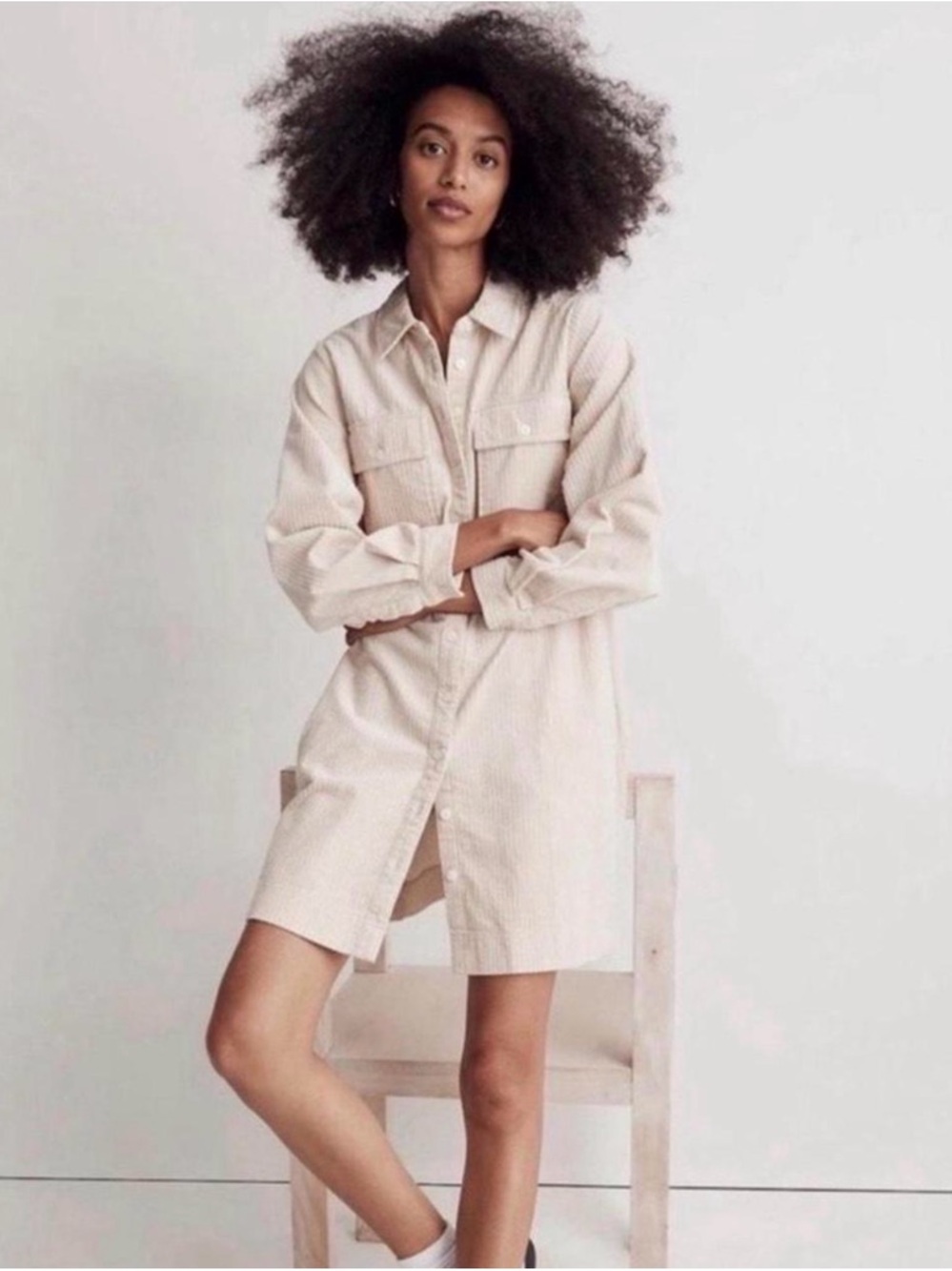 Madewell Cream Corduroy Shirt Dress